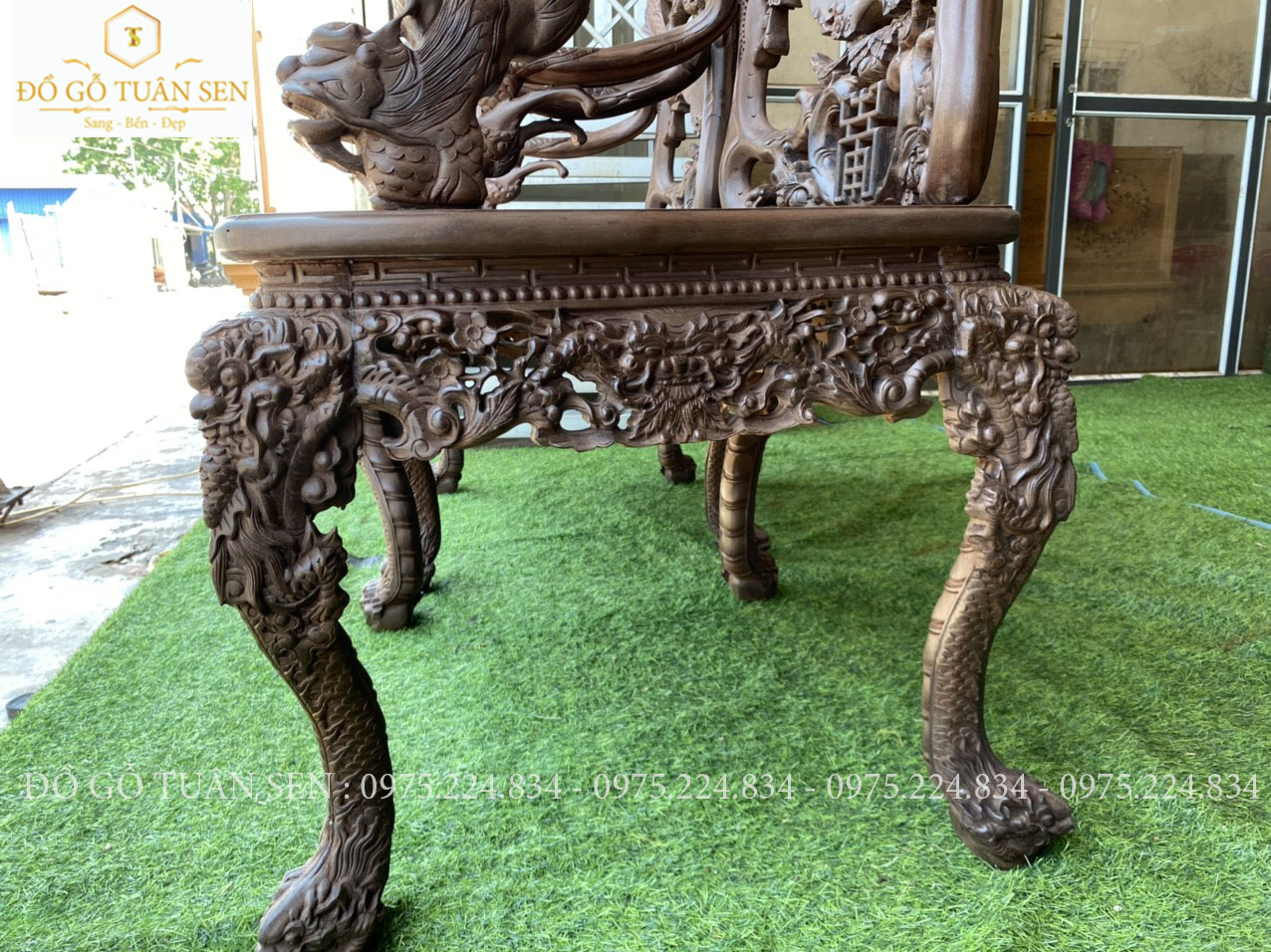 Hình ảnh bộ bàn ghế khánh rồng gỗ gụ 7 món